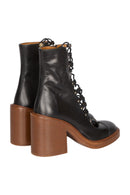 Chloé Leather Biker Boors Schnürstiefeletten Size 38 Schwarz