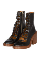 Chloé Leather Biker Boors Schnürstiefeletten Size 38 Schwarz