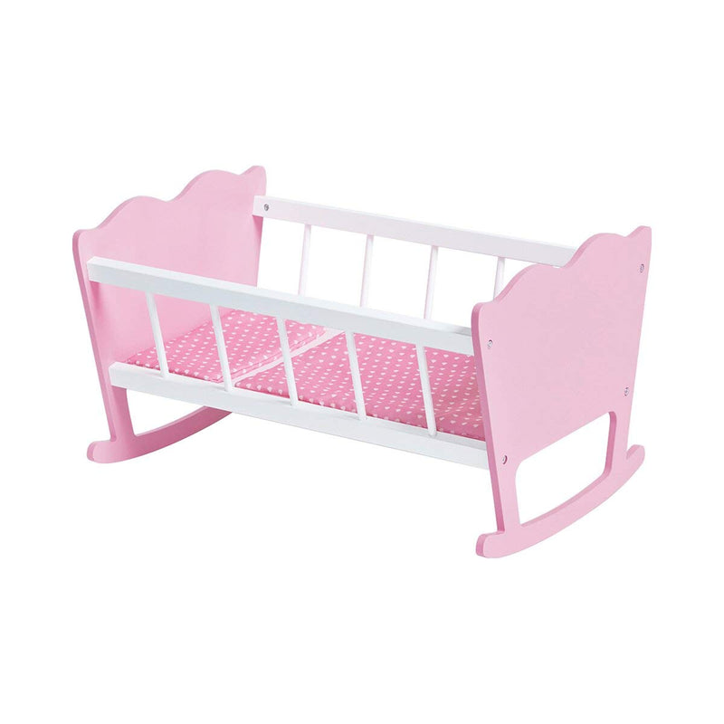 PINOLINO Puppenwiege Jasmin, Set 4-tlg - rosa & weiß, inkl. Bettzeug Kleine Herzen, Holz, MDF, Puppenbett für Kinder ab 2 Jahren