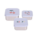 LÄSSIG Snackbox Kinder 3er Set Edelstahl Brotdose/Snackbox Stainless Steel Happy Fruits Cherry