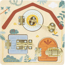 small foot Tiere Motorikbrett Schloss und Riegel „Safari“, Motorikspielzeug mit verschiedenen Verschlüssen, ab 3 Jahren, 12460