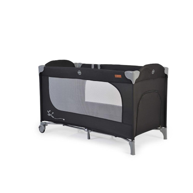 Cangaroo Reisebett Skyglow Laufstall 2 Räder mit Bremsen Matratze Seiteneingang, Farbe:schwarz