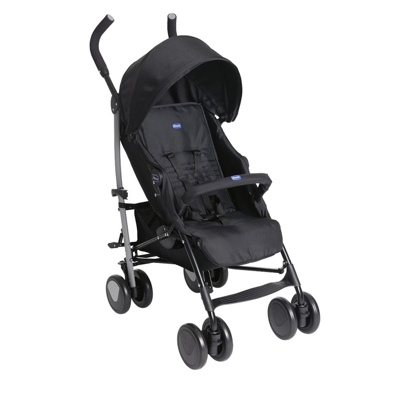 Chicco Echo Lite Kinderwagen, Buggy ab Geburt bis 22 kg, verstellbare Rückenlehne, geräumiger Sitz, Stoßstangenmanschette, Schirmbuggy, Zwillingsbremsen und schwenkbare Vorderräder, Schwarz