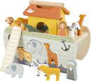 small foot Steckspiel Arche Noah „Safari“, Motorikspielzeug aus Holz mit 15 Tierfiguren, Taufgeschenke für Mädchen und Jungen, für Kinder ab 12 Monaten, 12456