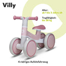 LIONELO VILLY Kinder Laufrad für 12-36 Monate Baby bis 30 kg, Lauflernrad Spielzeug mit 4 Räder, vordere Dämpfung, ergonomischer Sitz, Erst Rutschrad Fahrrad für Mädchen und Jungen