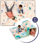 LUDI - Faltmatte in 8 - Leicht, Kompakt, Bequem - 2 Seiten, Pastell-Design und Auto-Bahn - Ab Geburt - Fördert die Motorik - Wasserdicht