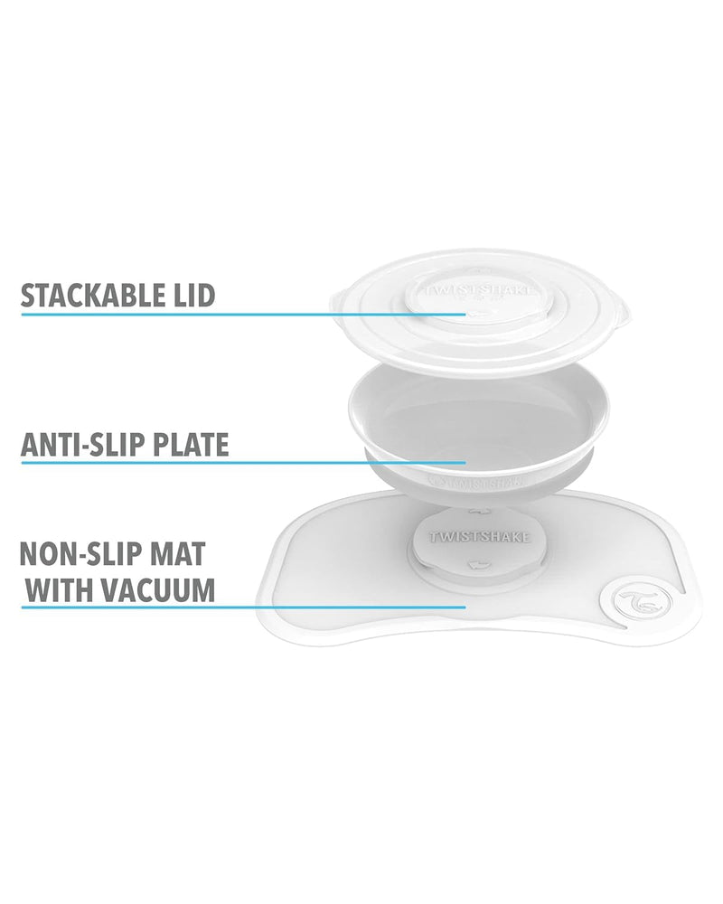 Twistshake Click-Mat + Platte | Anti-Rutsch-Geschirrset für Babys | Babyteller + Baby-Tischset (38x25) | BPA-freier Baby-Entwöhnungsteller | Essenstrainingsplatte für Kinder ab 6 Monaten | Grau