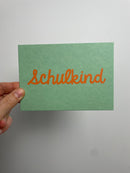 Postkarte Schulkind • grün/orange