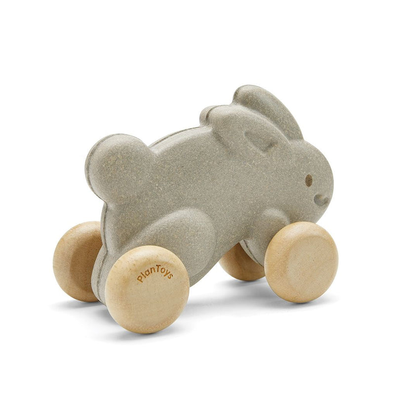 PlanToys grey Push Along Bunny wooden toy