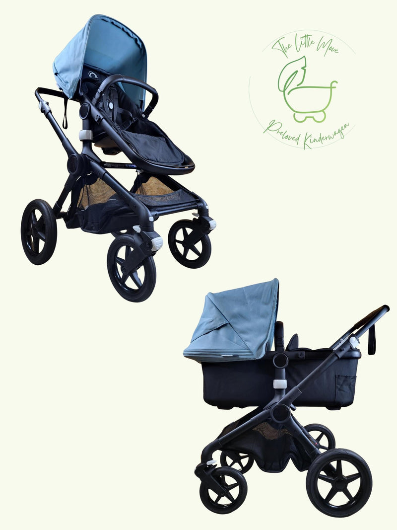 Bugaboo Fox 2 Kombikinderwagen - Sportsitz & Babywanne - Schwarz/blau in Gutem Zustand Blau / Gut Kinderwagen 1