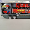 Feuerwehr Transport Truck Set mit 10 Einsatzfahrzeugen & Helikopter