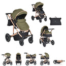 Moni Pushchair 2 in 1 Thira Carrycot, Convertible, Sports Seat, Foot Cover Green