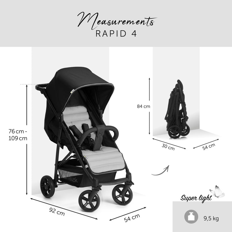 hauck Buggy Rapid 4 für Kinder ab Geburt bis ca. 3 Jahren, Kinderbuggy Klein Zusammenklappbar, mit Liegefunktion, Höhenverstellbar, Großer Korb