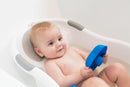 Nuby Baby-Badewanne mit integriertem Sitz und weicher Kopfstütze, Weiß/Grau