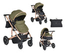Moni Pushchair 2 in 1 Thira Carrycot, Convertible, Sports Seat, Foot Cover Green