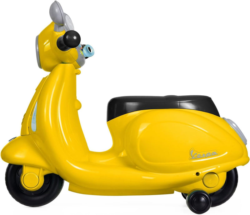 Chicco Motorrad Rutscher für Kinder Vespa Primavera, Kinderfahrzeug mit Elektronischem Bedienfeld, Lichtern und Geräuschen, Abnehmbare Stützräder, Max 25 kg, Kinderspielzeug von 1-3 Jahren, Gelb