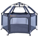 Laufstall Baby Faltbar mit Matratze, CutieClub Laufgitter Baby Pop-up Laufstall, Großer 6 Eckig Playpen mit Anti-UV-Überdachung Reiselaufstall mit Tragetasche für Haus,Garten,Strand Outdoor (Grau)