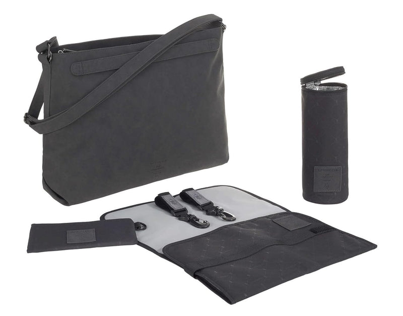 LÄSSIG Baby Wickeltasche Umhängetasche mit Zubehör veganes Leder/Tender Shoulder Bag anthracite