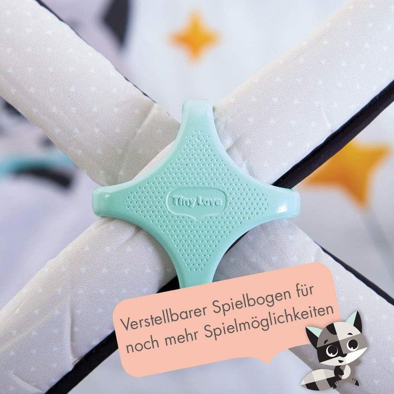 Tiny Love Black & White Gymini, 2-in-1 Spielmatte Baby mit Musik, 0+ Monate, Spieldecke Baby, 18 Aktivitäten, interaktive Musikspielfigur, kontrastreiches Babybuch, verstellbare Bögen