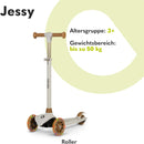 LIONELO Jessy Premium Dreirad-Kinderroller mit LED-Rädern für Kinder 3 Jahre bis 50 kg, Höhenverstellung und Rutschfester Plattform, Faltbarer Kinderroller