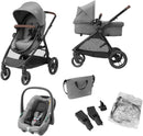 Maxi-Cosi Zelia S Trio 3-in-1 Kinderwagen Reisesystem, 0-4 Jahre, bis 22 kg, faltbarer, kompakter und liegender Babywagen, mit CabrioFix S i-Size Babyschale, Zubehör, Kindergartentasche, Grau