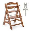 hauck Alpha+, Walnut - Mitwachsender Holzhochstuhl aus Buche für Kinder ab 6 Monaten bis 90 kg - Inklusive 5 Punkt Gurt, Schrittgurt, Schutzbügel - Kompatibel mit viel Zubehör