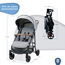 Asalvo Kinderwagen, zusammenklappbar, leicht und kompakt, breiter und bequemer Sitz, voll verstellbare Rückenlehne, ausziehbar, mit Visier/gefederte Räder, Grau