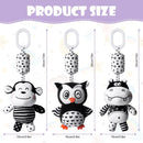 Aolso Kinderwagen Spielzeug, 3Pcs hängendes Rasselspielzeug, schwarz-weißes Spielzeug, Baby-Hängespielzeug, Neugeborenes Autositz-Spielzeug für Jungen und Mädchen (Nilpferd/AFFE/Eule)