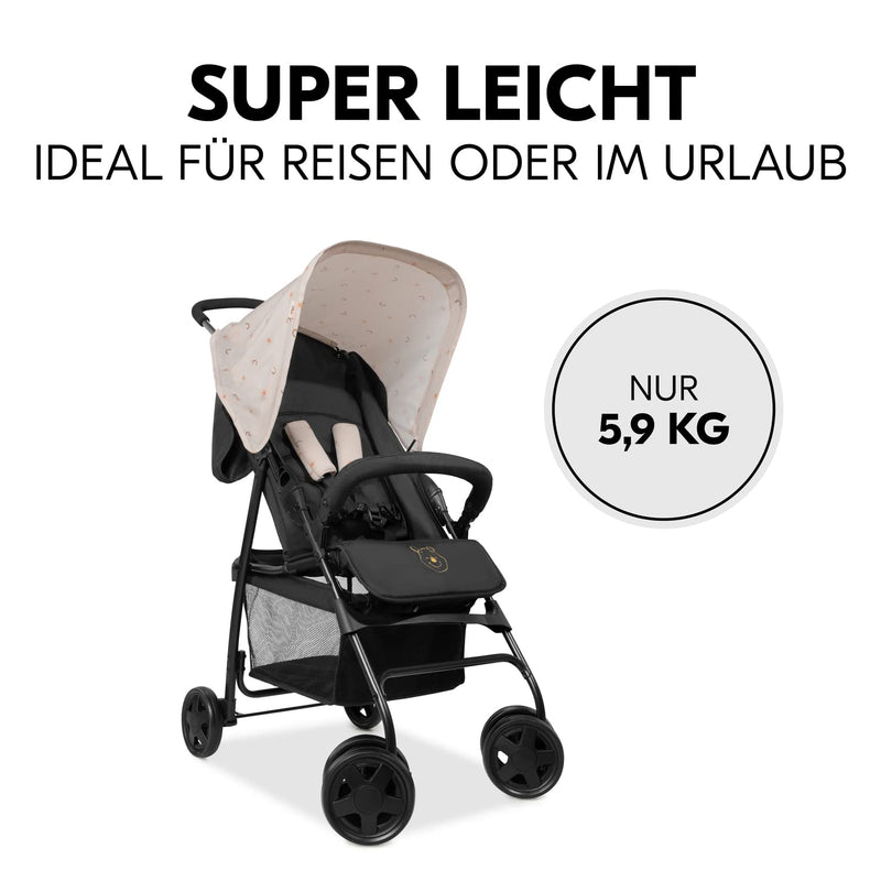 hauck Buggy Sport, Disney Pooh Rainbow Beige - Federleichter Reisebuggy 5,9 kg - mit Liegefunktion für Kinder ab Geburt bis 15 kg - Klein Zusammenklappbar, Großer Einkaufskorb bis 3 kg