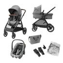 Maxi-Cosi Zelia S Trio Kinderwagen 3 in 1 Komplettset, 0-4 Jahre, bis 22 kg, Zusammenklappbar, Kompakt, Verstellbarer Baby Kinderwagen, mit CabrioFix S i-Size Babyschale, Zubehör, Wickeltasche