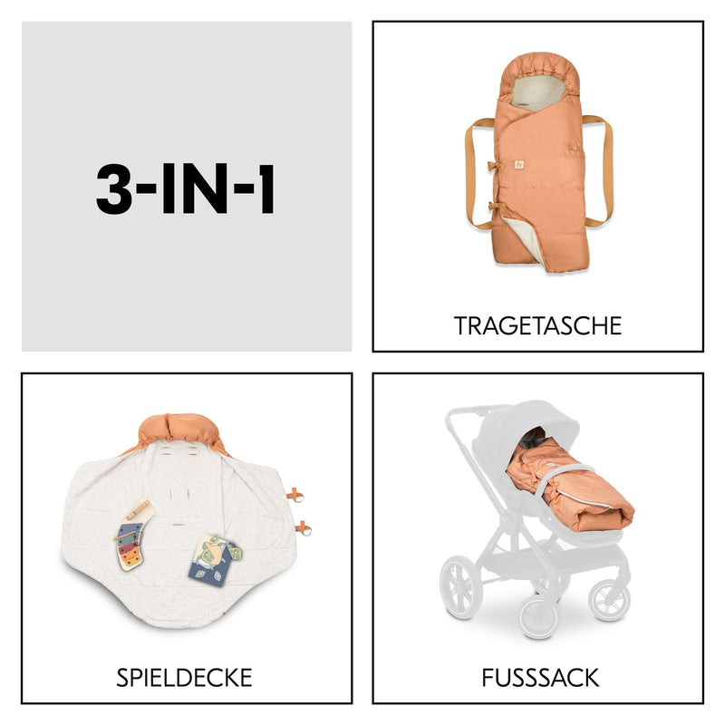 hauck Carry N Play, Dots Cork/Baumwolle – 3in1 Baby Tragetasche, Fußsack & Spieldecke – 85 x 40 x 13 cm - Kinderwagen Zubehör ab Geburt bis 9 kg – Tragbar & Sicher Fixierbar