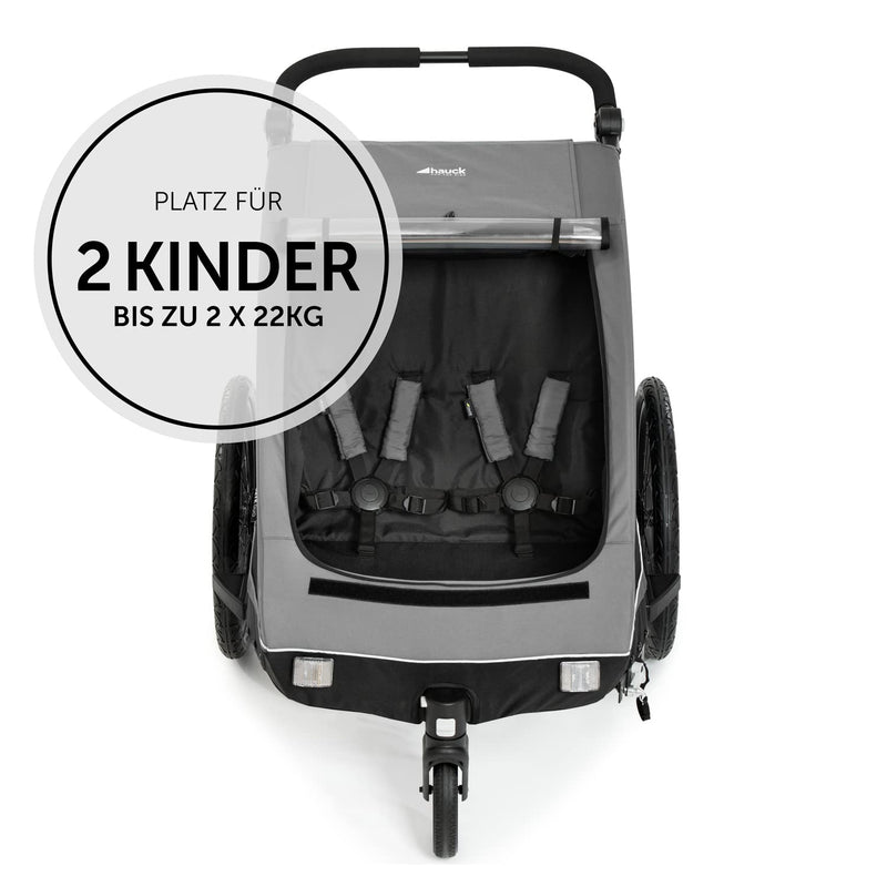 hauck 2in1 Fahrradanhänger & Buggy für 2 Kinder ab 6 Monaten bis 120 cm oder 22 kg Dryk Duo inkl. Deichsel, Kupplung, Buggyrad, Wimpel & Rücklicht, Zusammenklappbar