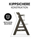 hauck Alpha+, Charcoal - Mitwachsender Holzhochstuhl aus Buche für Kinder ab 6 Monaten bis 90 kg - Inklusive 5 Punkt Gurt, Schrittgurt, Schutzbügel - Kompatibel mit viel Zubehör