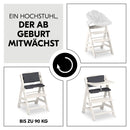 hauck Beta+, White - Mitwachsendes Kinderhochstuhl Set ab 6 Monaten bis 90 kg mit Rädern, Sitzkissen, Großes Essbrett, Kleiner Schutzbügel, 5 Punkt Gurt Sicherheitsgurt & Schrittgurt