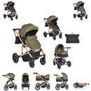 Moni Pushchair 2 in 1 Thira Carrycot, Convertible, Sports Seat, Foot Cover Green