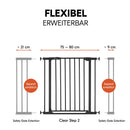 hauck Clear Step 2, Schwarz - Schutzgitter Treppe und Tür 75–80 cm – Kindersicheres Absperrgitter mit flachem Einstieg, Manuelle 1 Hand Öffnung, ohne Bohren - nur für Innen