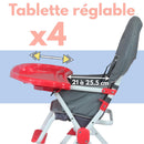 BAMBIKID Chaise Haute Fixe Gris & Rouge