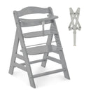 hauck Alpha+, Grey – Growing Wooden Highchair made of Beech for Children from 6 Months up to 90 kg – Includes 5-Point Harness, Crotch Strap, Safety Bar – Compatible with Many Accessories