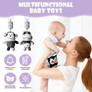 Aolso Kinderwagen Spielzeug, 3Pcs hängendes Rasselspielzeug, schwarz-weißes Spielzeug, Baby-Hängespielzeug, Neugeborenes Autositz-Spielzeug für Jungen und Mädchen (Nilpferd/AFFE/Eule)