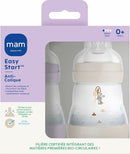 MAM Easy Start Anti-Colic Babyflasche, 0+ Monate, langsamer Fluss (2 x 160 ml), Flieder + Sand – Flasche zur Reduzierung von Koliken und Beschwerden des Babys – Babyflasche zum Stillen geeignet