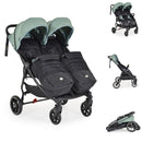 Cangaroo Zwillingskinderwagen 2Gether, Fußabdeckungen, Aluminiumrahmen, faltbar grün