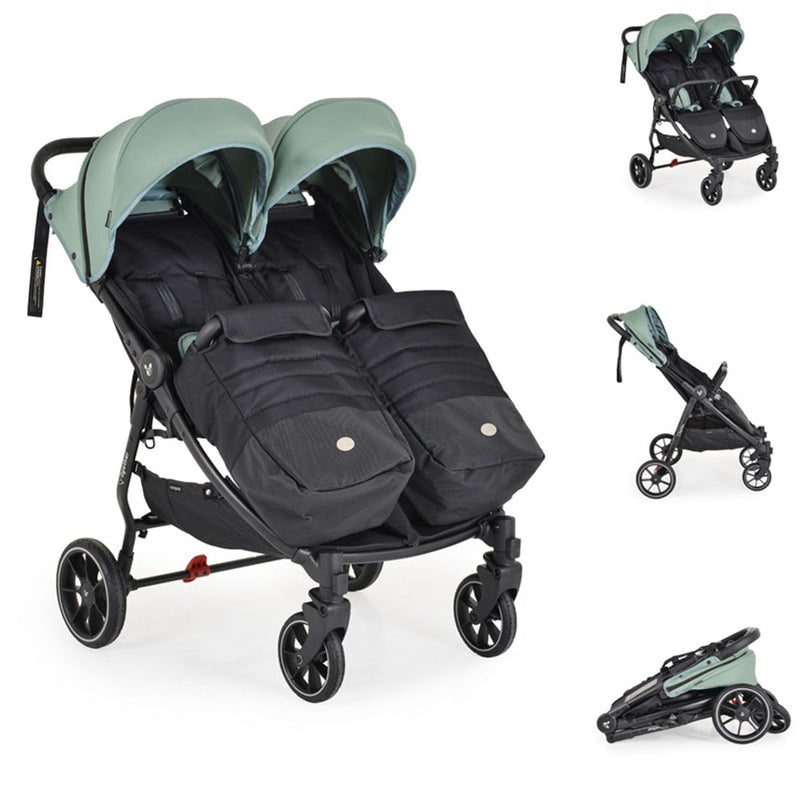 Cangaroo Zwillingskinderwagen 2Gether, Fußabdeckungen, Aluminiumrahmen, faltbar grün