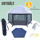 Laufstall Baby Faltbar mit Matratze, CutieClub Laufgitter Baby Pop-up Laufstall, Großer 6 Eckig Playpen mit Anti-UV-Überdachung Reiselaufstall mit Tragetasche für Haus,Garten,Strand Outdoor (Grau)