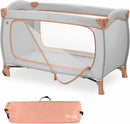 hauck Reisebett Sleep N Play Go Plus, Dusty Cork - Baby Kinderreisebett mit Rädern, Tragetasche, Faltboden und Großen Schlupf zum Spielen - ab Geburt bis 15 kg - Klein Zusammenklappbar