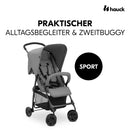 hauck Buggy Sport, Grey - Federleichter Reisebuggy 5,9 kg - mit Liegefunktion für Kinder ab Geburt bis 15 kg - Klein Zusammenklappbar, Großer Einkaufskorb bis 3 kg