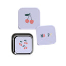 LÄSSIG Snackbox Kinder 3er Set Edelstahl Brotdose/Snackbox Stainless Steel Happy Fruits Cherry