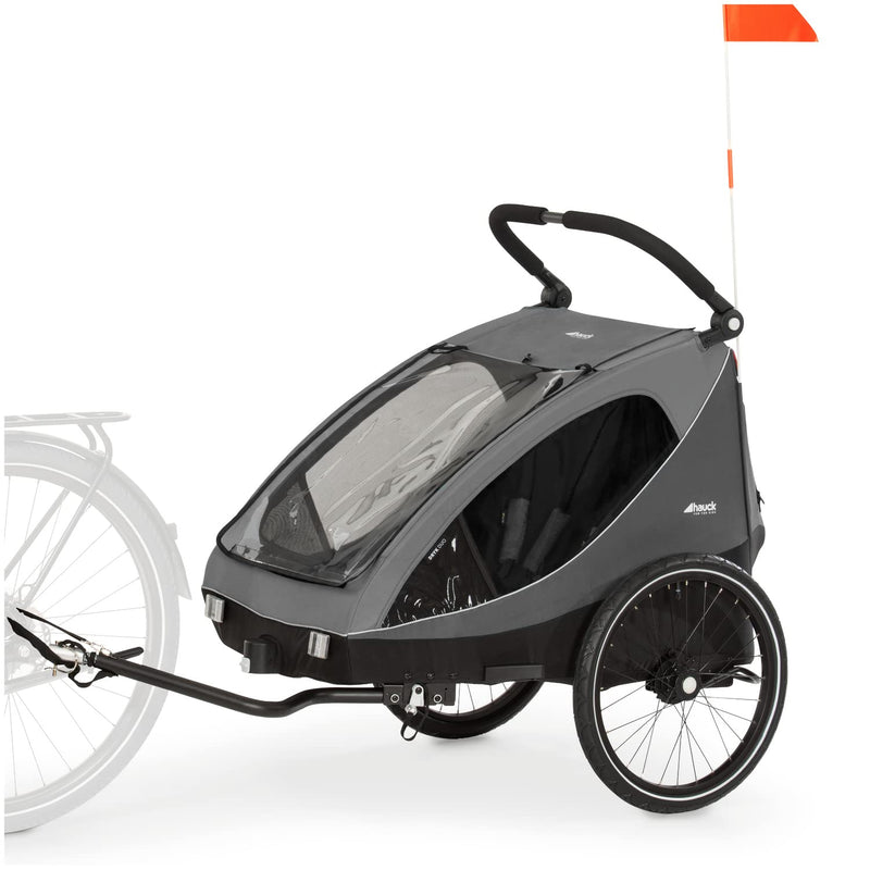 hauck 2in1 Fahrradanhänger & Buggy für 2 Kinder ab 6 Monaten bis 120 cm oder 22 kg Dryk Duo inkl. Deichsel, Kupplung, Buggyrad, Wimpel & Rücklicht, Zusammenklappbar