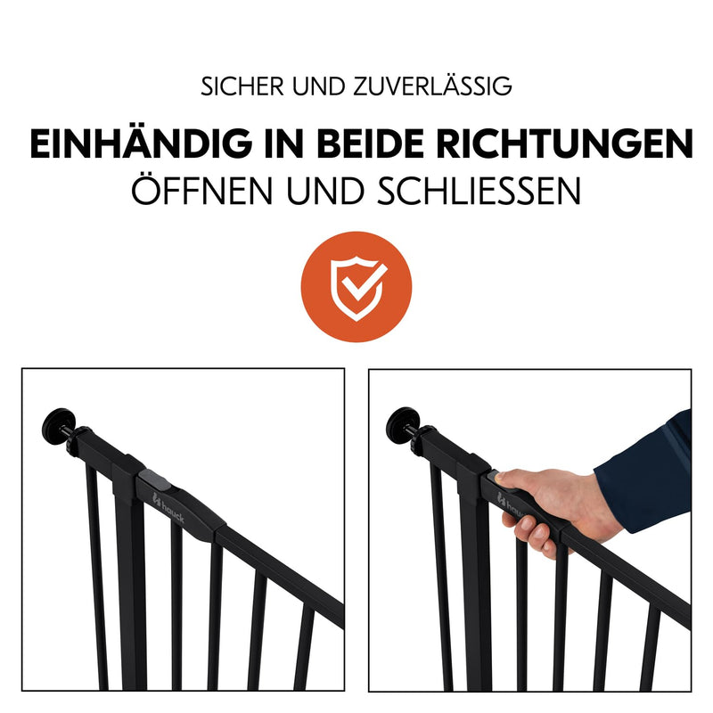 hauck Open N Stop 2, Schwarz – Schutzgitter Treppe und Tür 75–80 cm – Kindersicheres Absperrgitter ohne Bohren – Manuelle 1 Hand Öffnung – nur für Innen
