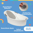 Nuby – Babybadewanne ab Geburt mit integrierter rutschfester Unterstützung & weichem Kopfpolster – Kinderbadewanne für Dusche & Babywanne – Überall Verwendbar – Weiß & Grau