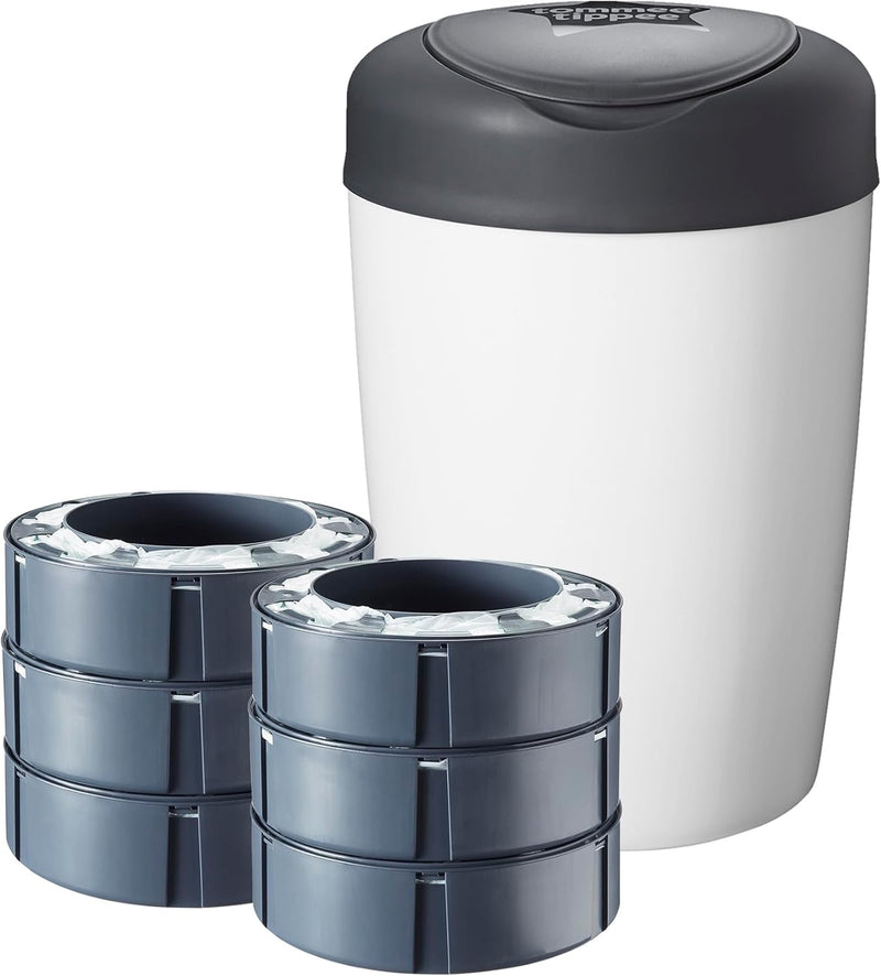 Tommee Tippee Simplee Windeleimer, mit 6 Nachfüllkassette, Schützt gegen Gerüche und Keime*, Zu 100 % Recyceltes Gehäuse